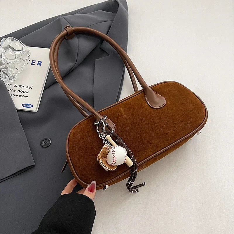 Faux Suede Retro Shoulder Bag for Women