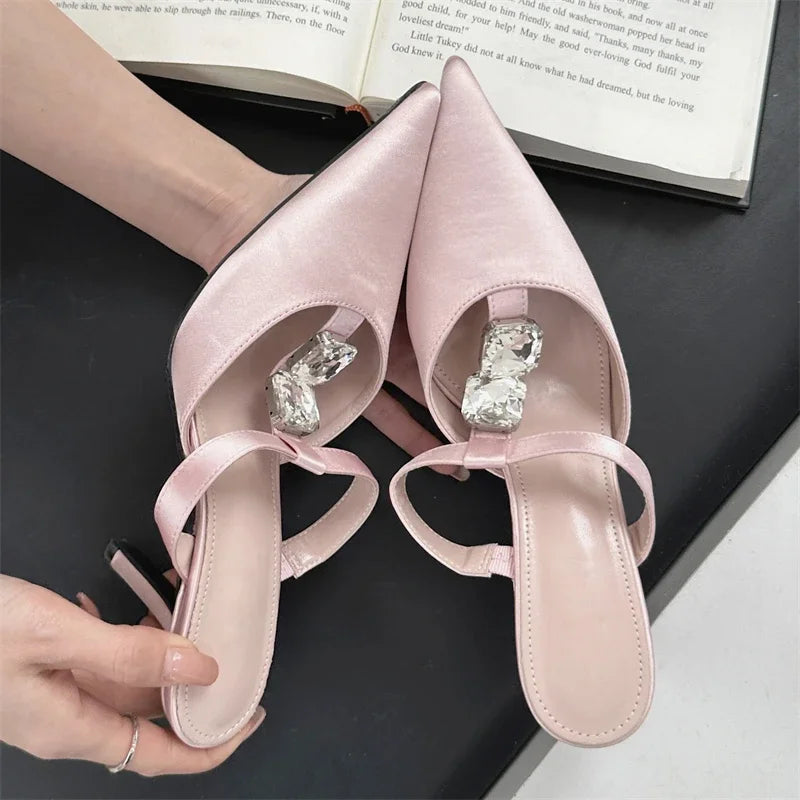Crystal Pointed Toe Thin Heeled Pumps