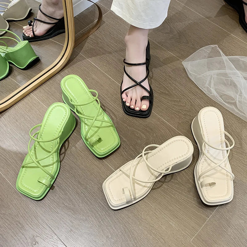 Wedge Platform Square Toe Sandals