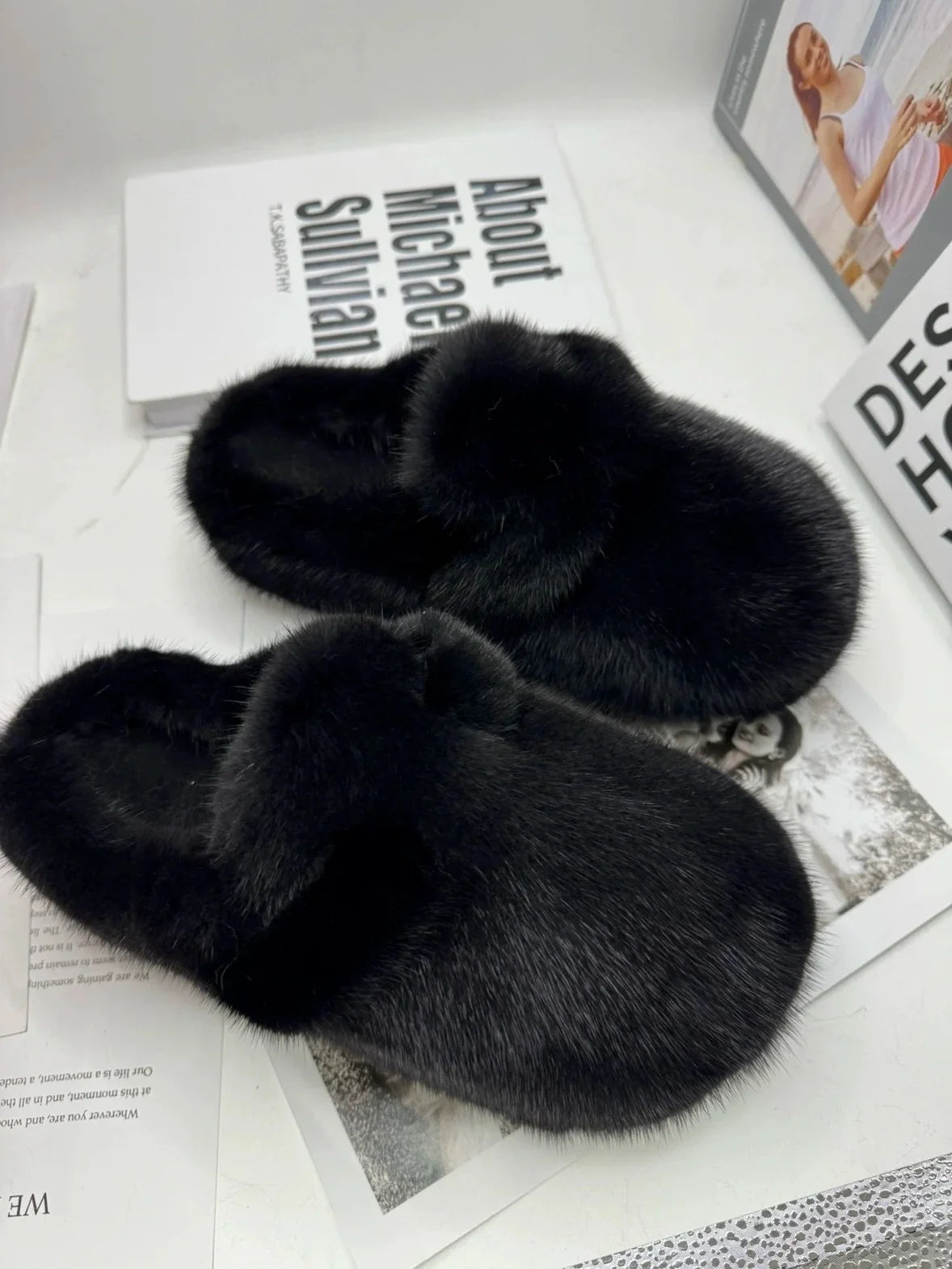 Mink Fur Flat Slipper Shoes