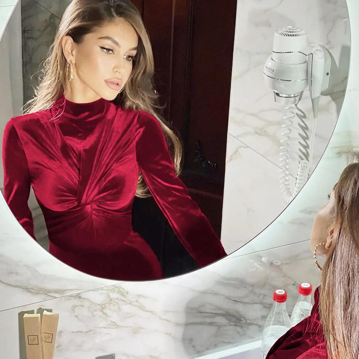 Pleated Twist Long Sleeve Solid Maxi Dress