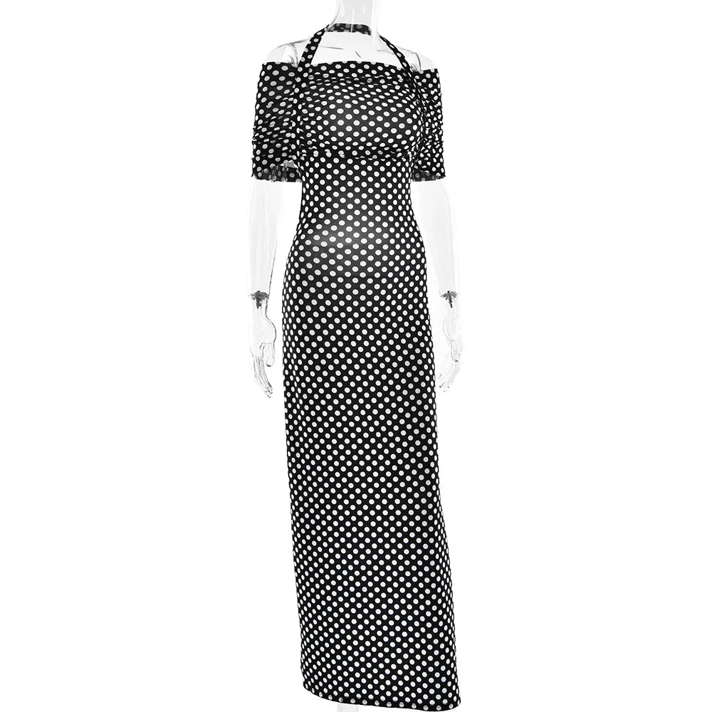 Black Polka Dot Off-shoulder Maxi Dress