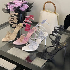Crystal Narrow Band Thin High Heels Sandals