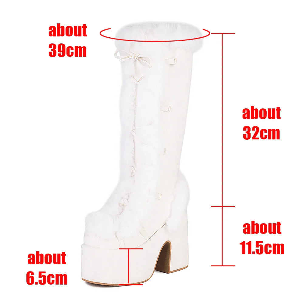 Zip Faux Fur Chunky High Heeled Boots