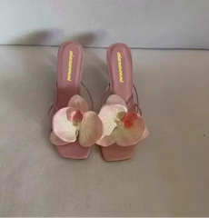 3D Flower High Heels Square Toe Shoes