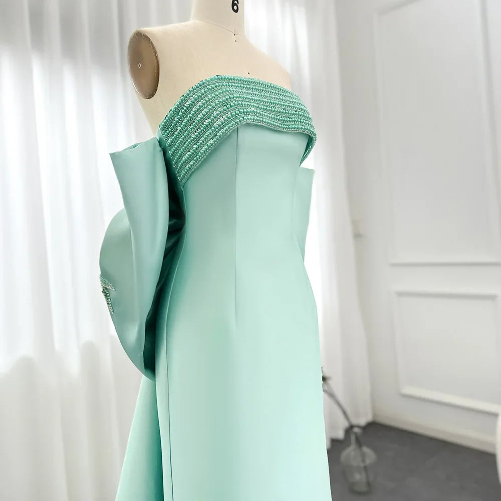 Sage Green Evening Dress with Beaded Cape