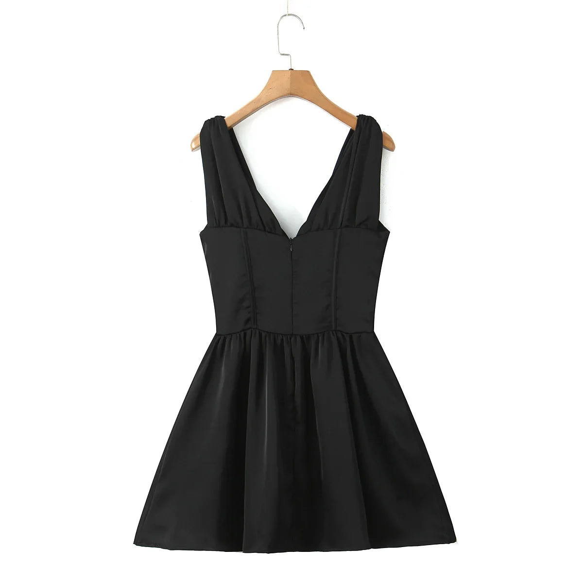 Stain Pleated Ruched Strap Bow Folds Hem Mini Dress