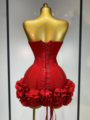 Strapless Flower Embellished Mini Bandage Dress
