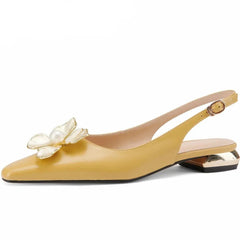 Pointed Toe Leather Mules with Detail