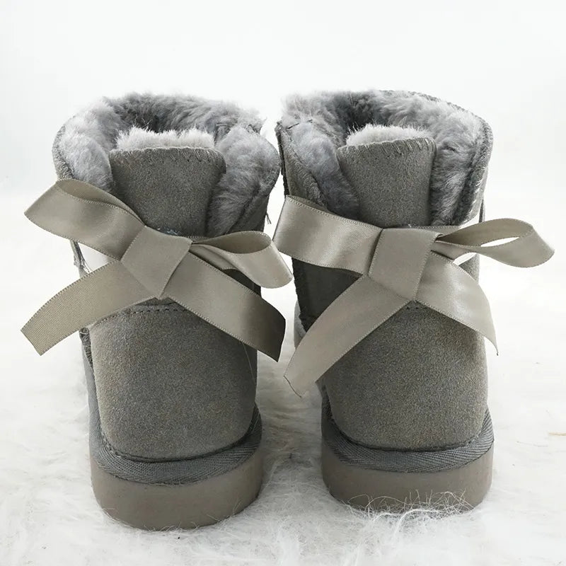 Suede Bow Low Snow Boots for Women