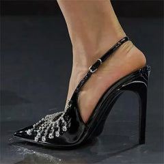Crystal Tassel Buckle Strap Thin High Heels Shoes