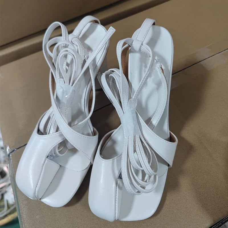 Split toe high heel lace up slides Sandals