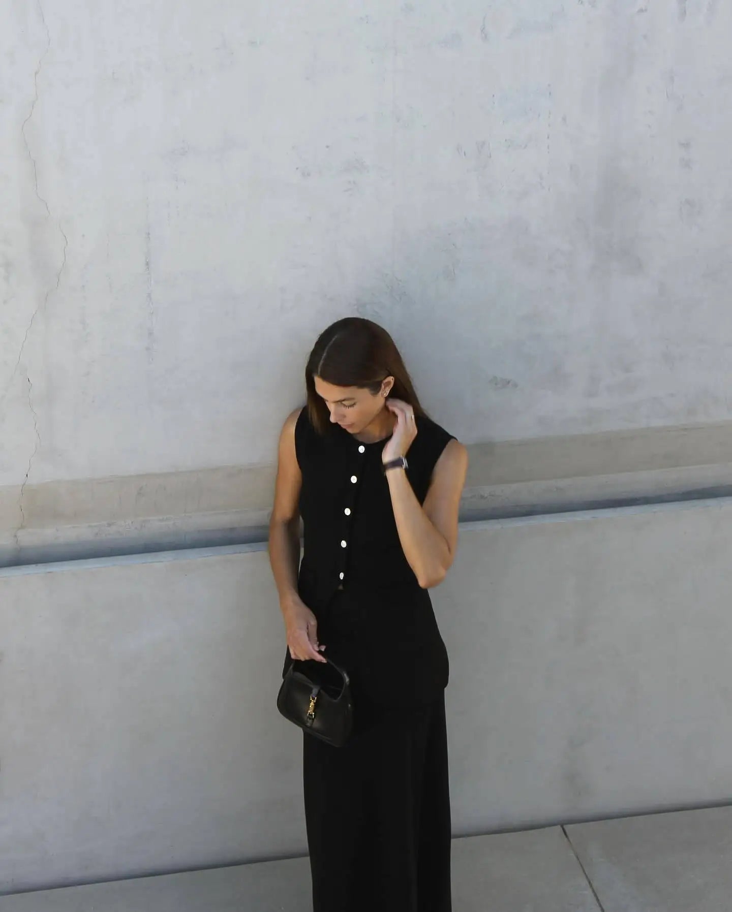 Knitted Solid Slit Vest and Long Skirt Suit