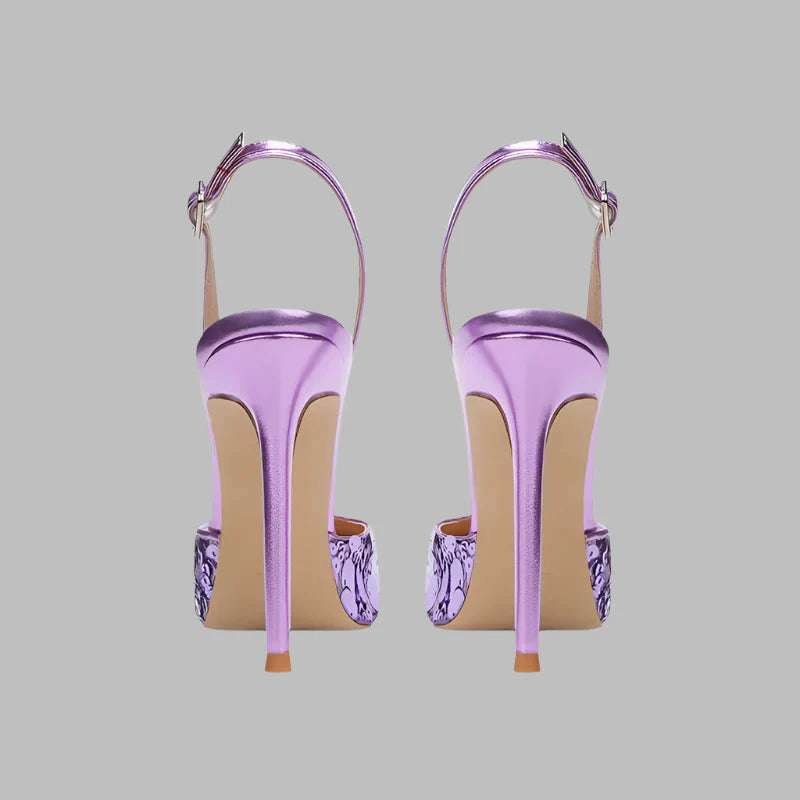 Single button Back strap Sequins Thin heel Sandals