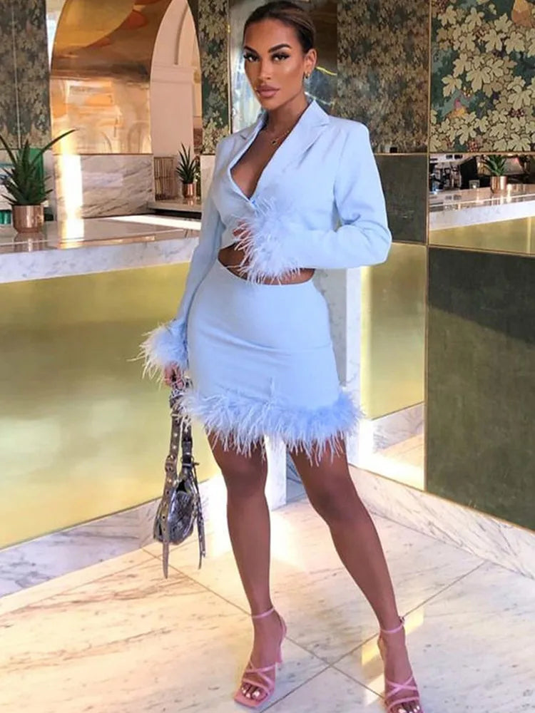 Long Sleeves Top High Waist Mini Skirts Suits
