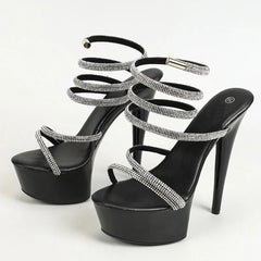 Round Toe Crystal Ankle Strap Super High Heels Shoes