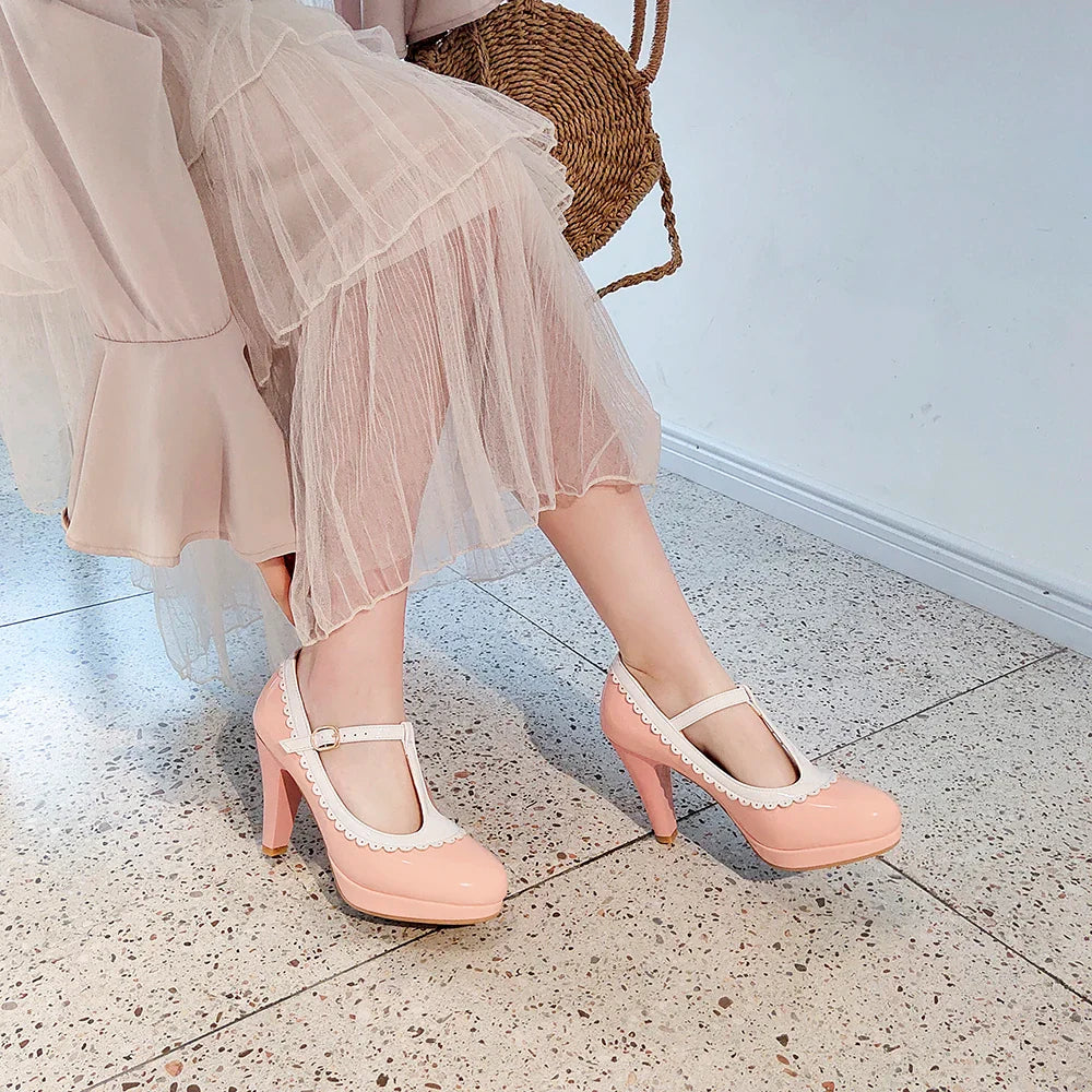 Platform Heel T-Strap Mary Janes Shoes