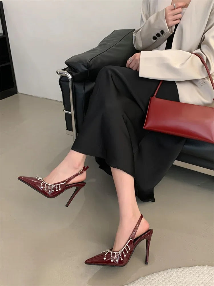 Crystal Tassel Buckle Strap Thin High Heels Shoes
