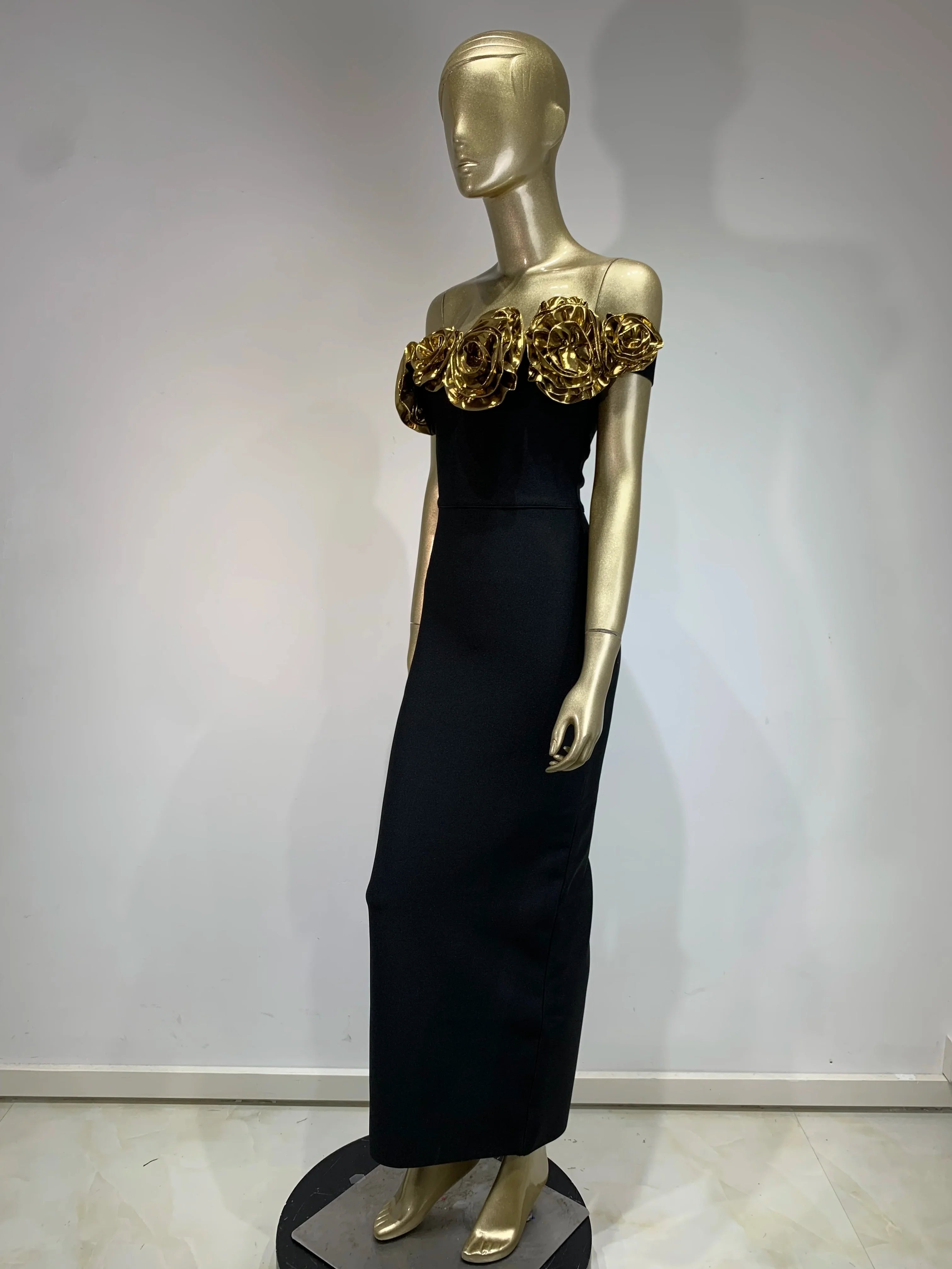One Shoulder Flower Patchwork Maxi Dress