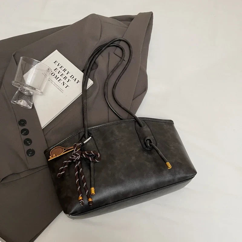 Faux Leather Zipper Retro Tote Bag