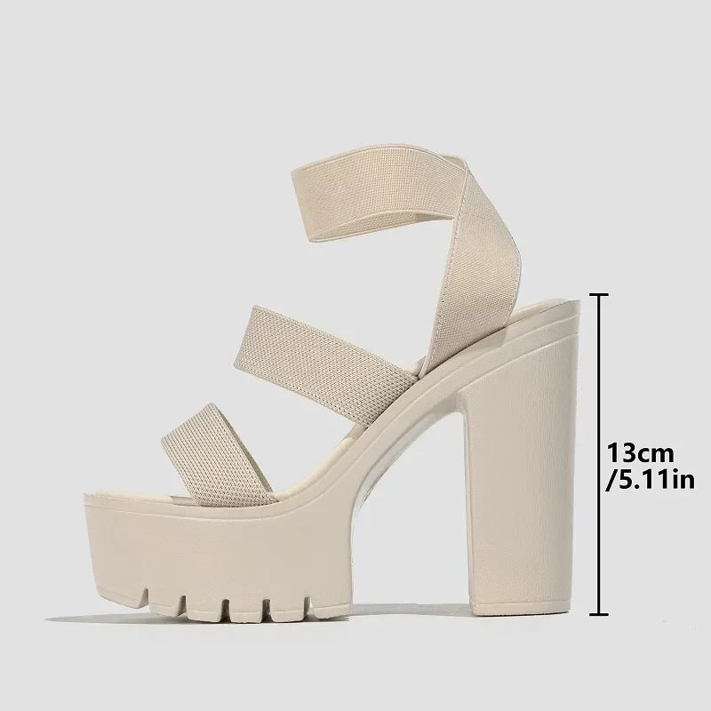 Solid Platform Square High Heels Shoes