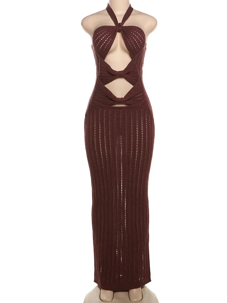 Crochet Halter Maxi Dress with Cutouts