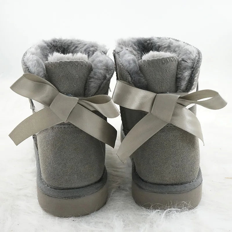 Suede Bow Low Snow Boots for Women