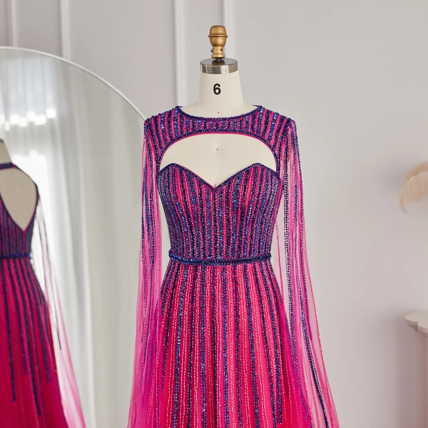 Fuchsia Evening Dress with Cape Sleeves