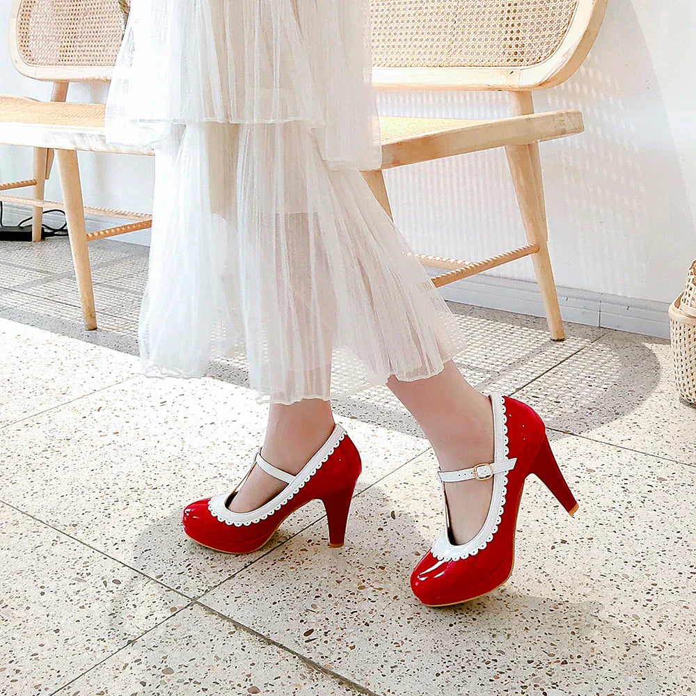 Platform Heel T-Strap Mary Janes Shoes