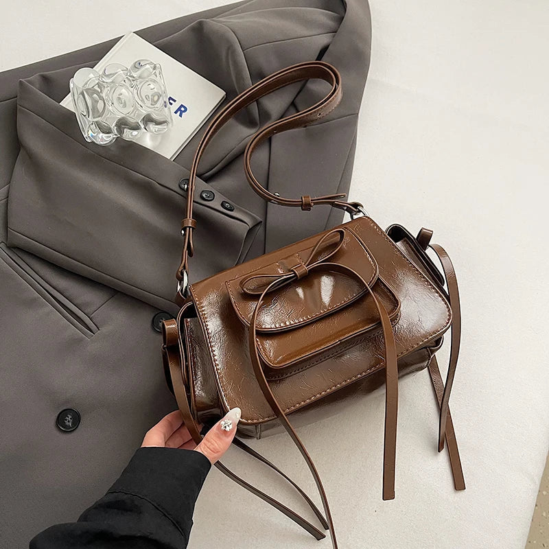 Faux Leather Trend Y2K Bow Tie Handbags
