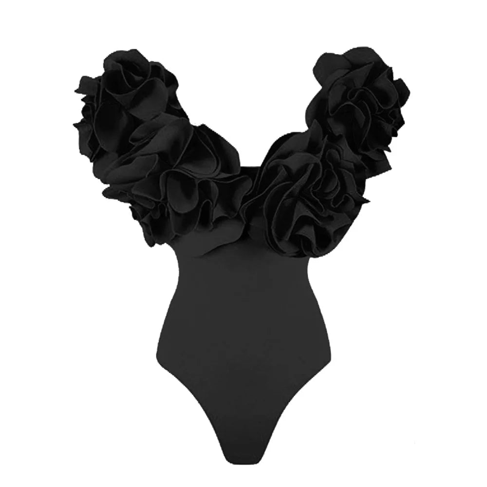 Flower Ruffle Push-Up Off-Shoulder Swimwear Set