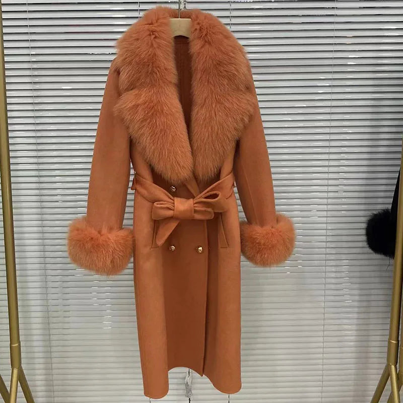 Long Coat with Big Faux Fur Collar