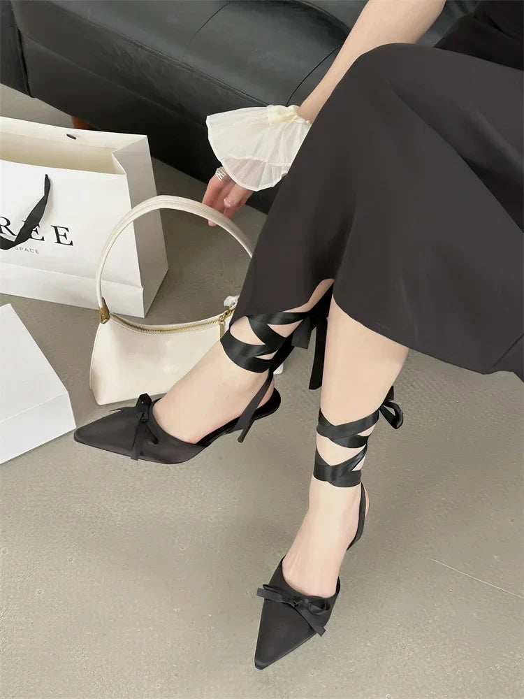Butterfly-knot Ankle Lace Up Thin Low Heels Sandals