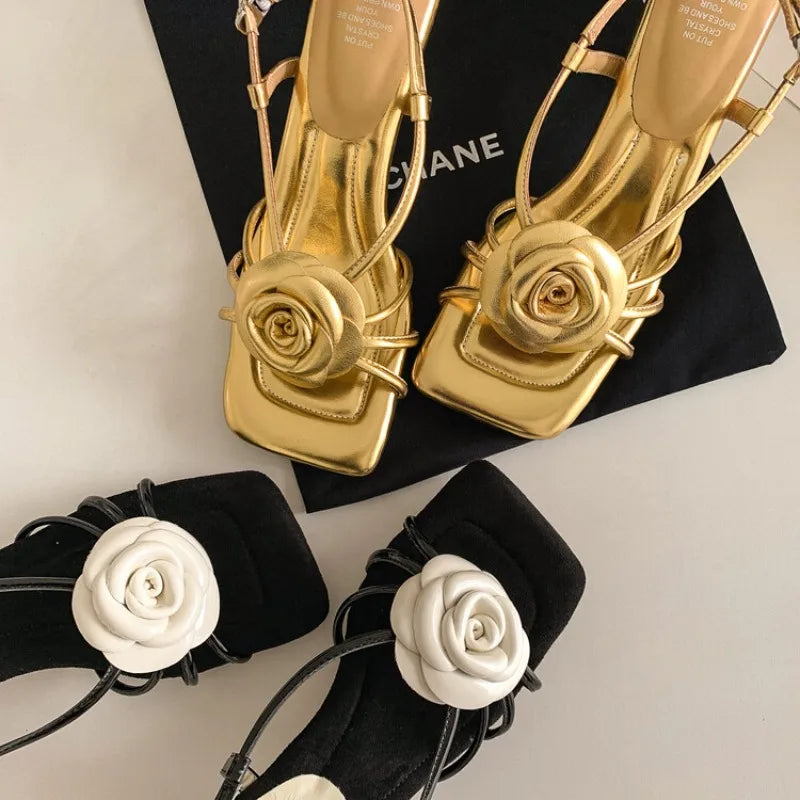 Handmade 3D Flower Open-Toe Sandals