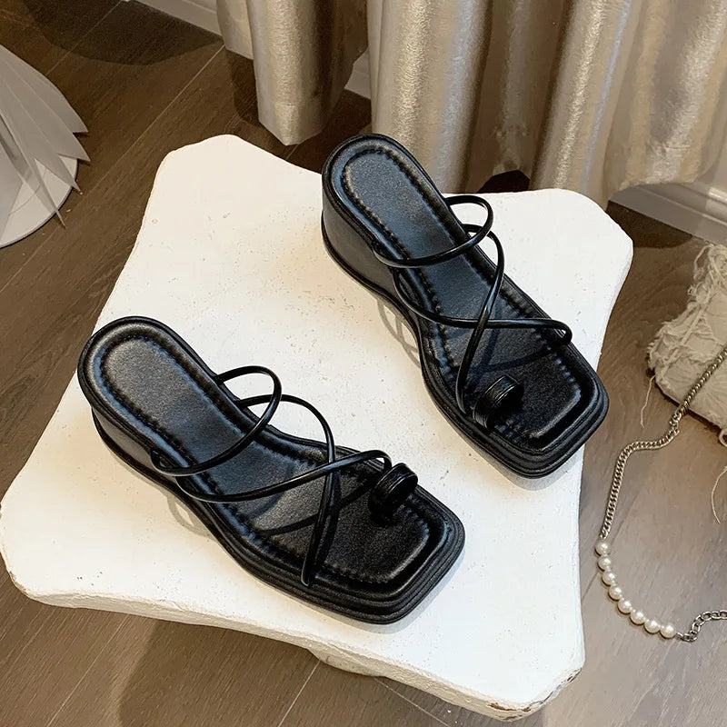 Wedge Platform Square Toe Sandals