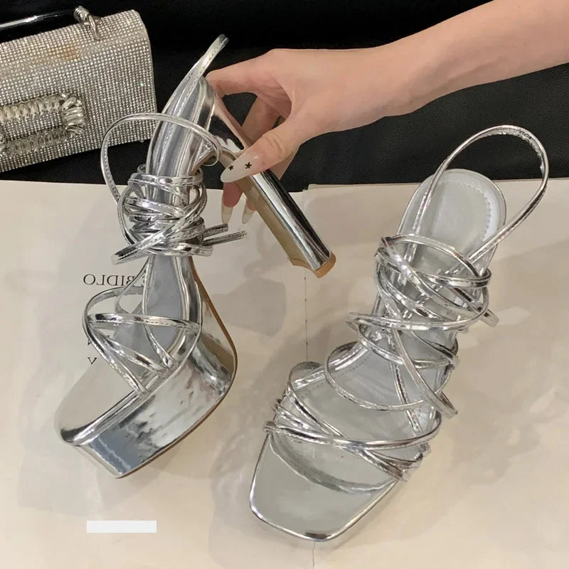 Narrow Band Ankle Lace-up Square Toe Shoes