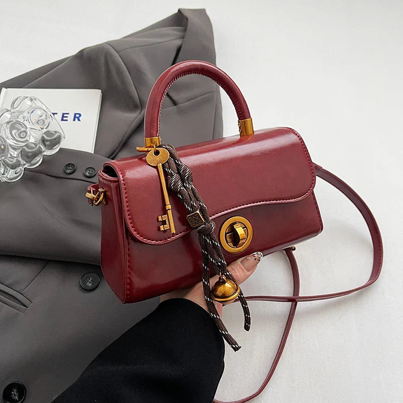 Faux Leather Crossbody Top-Handle Handbag