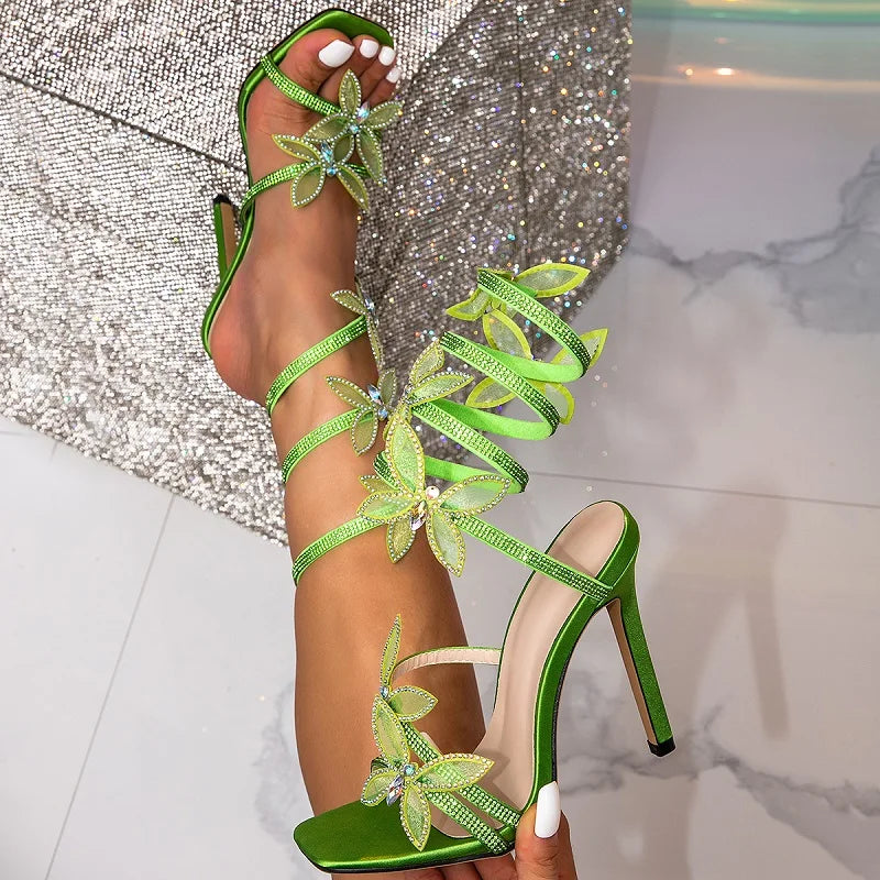 Peep Toe Crystal Butterfly-knot Ankle Strap Sandals