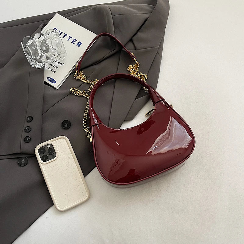 Small Glossy Faux Leather Saddle Bags