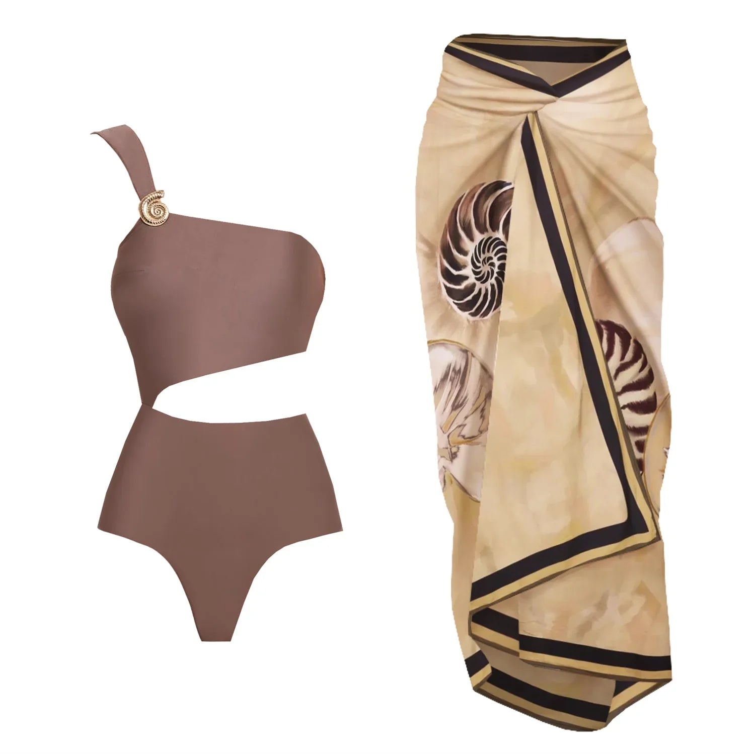 2Pcs Deep V One Piece Swimsuit Shiny Star Bikini