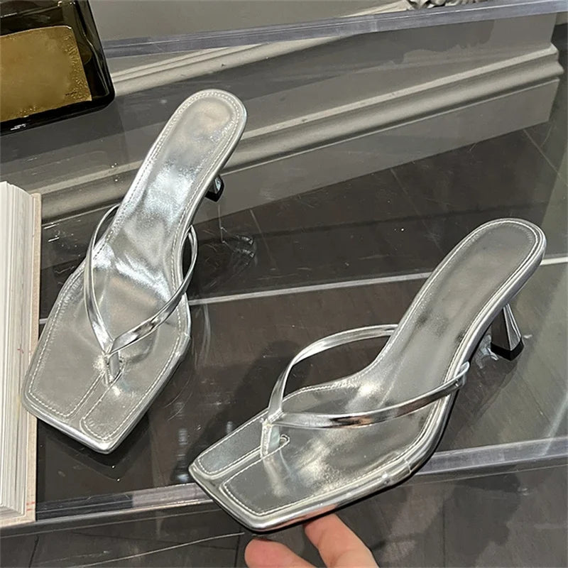 Square Clip Toe Thin Heels Ladies Sandals