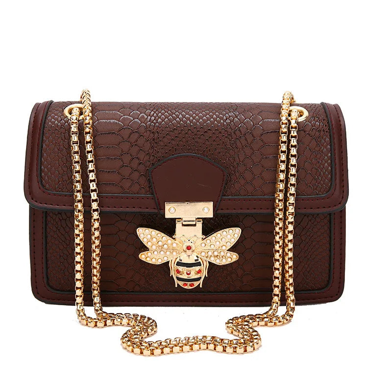 Luxury Bee Embossed Leather Crossbody Bag