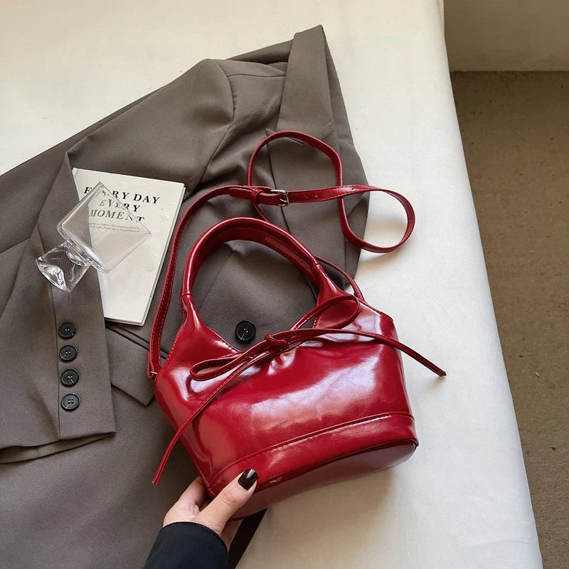 Red PU Leather Shoulder Bags for Women