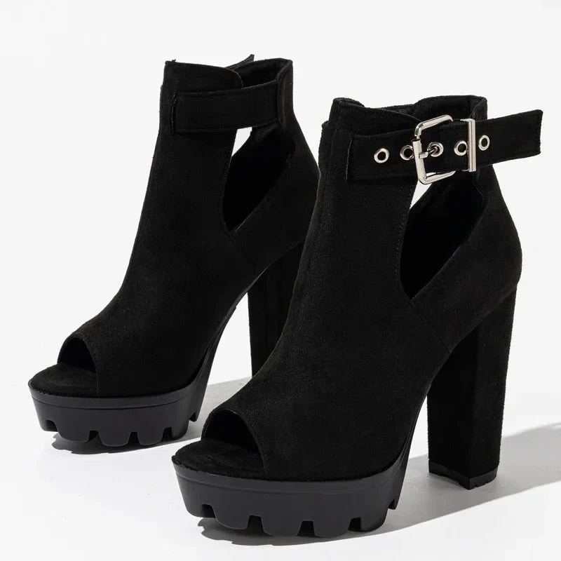Buckle Strap Platform Square High Heel Shoes