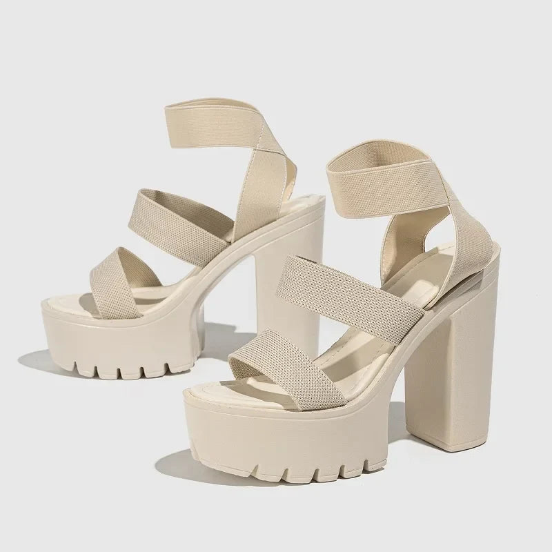 Solid Platform Square High Heels Shoes