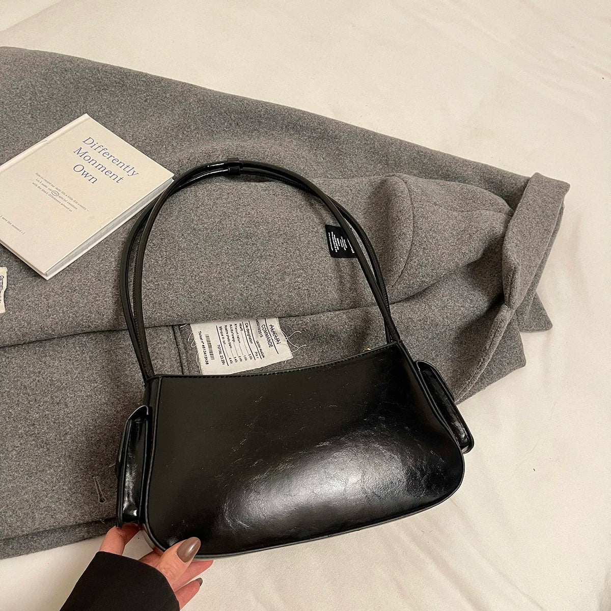Faux Leather Small Double Pockets Underarm Bags