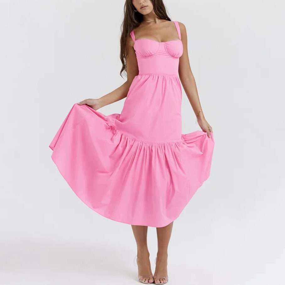 Pink Layered Midi A-Line Dress
