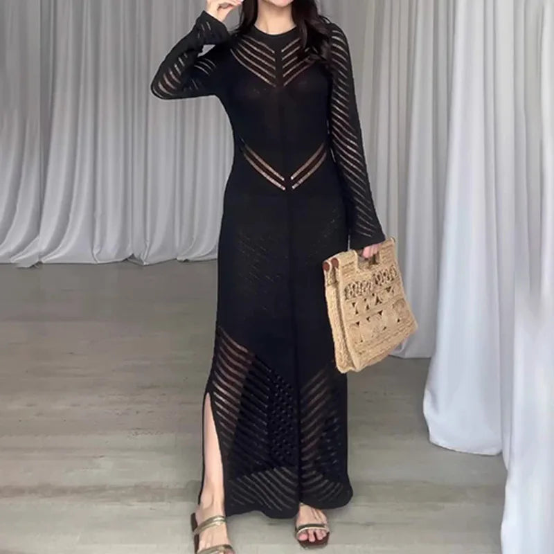 Sleeveless Patchwork Knit Maxi Dresses