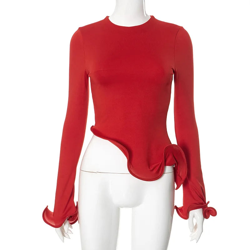 Red Ruffle Crop Top
