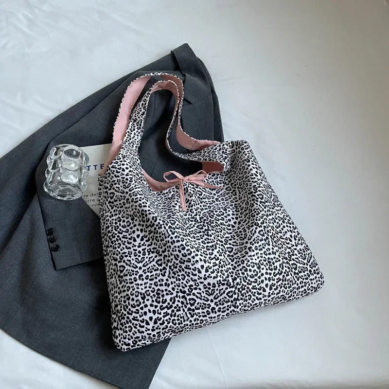 Large Leopard Cloth Underarm Tote Bags